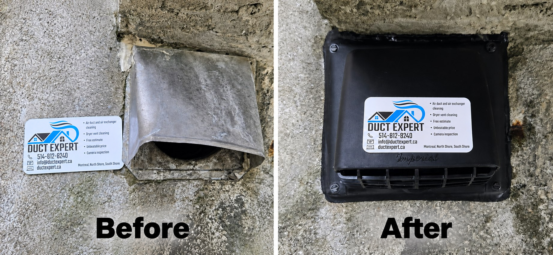 Dryer vent outlet replacement, before and after